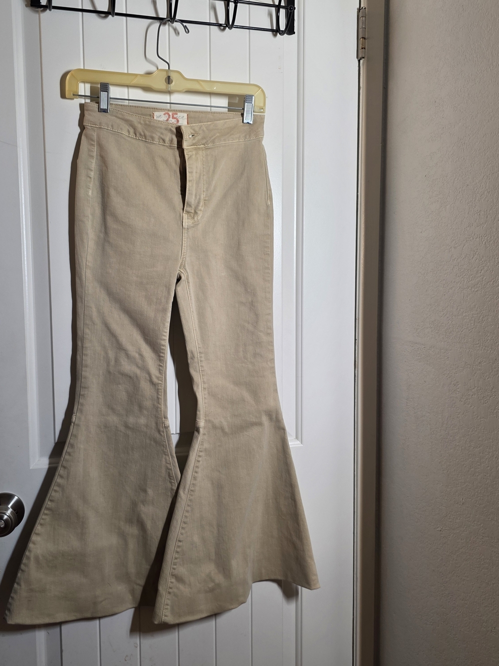 Free People Cream Flared Wide-Leg Jeans